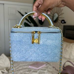 Quilted Light Blue Denim Vanity Crossbody Bag
